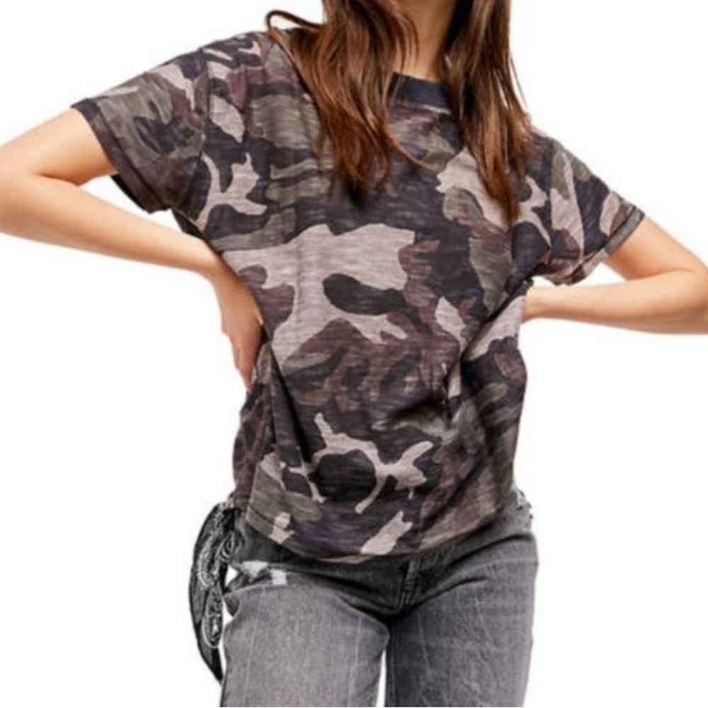 NWOT Free People We The Free Maybelle Tee - Black Combo Camo
